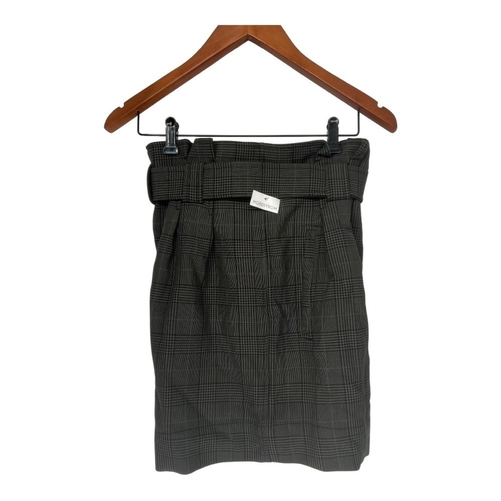Ganni Gray Glen Plaid Belted Paperbag Kalamata Suiting Shorts Size 38 NWT - Picture 3 of 7